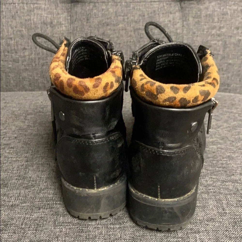 Ankle Boots, Girls 12, black w/ leopard print trim